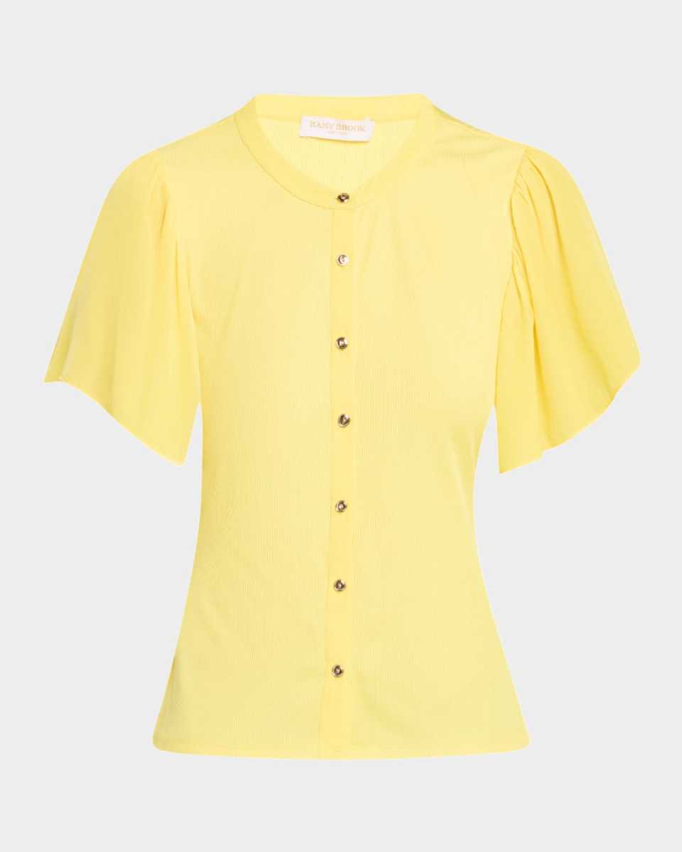 Colette Button-Front Flutter-Sleeve Top